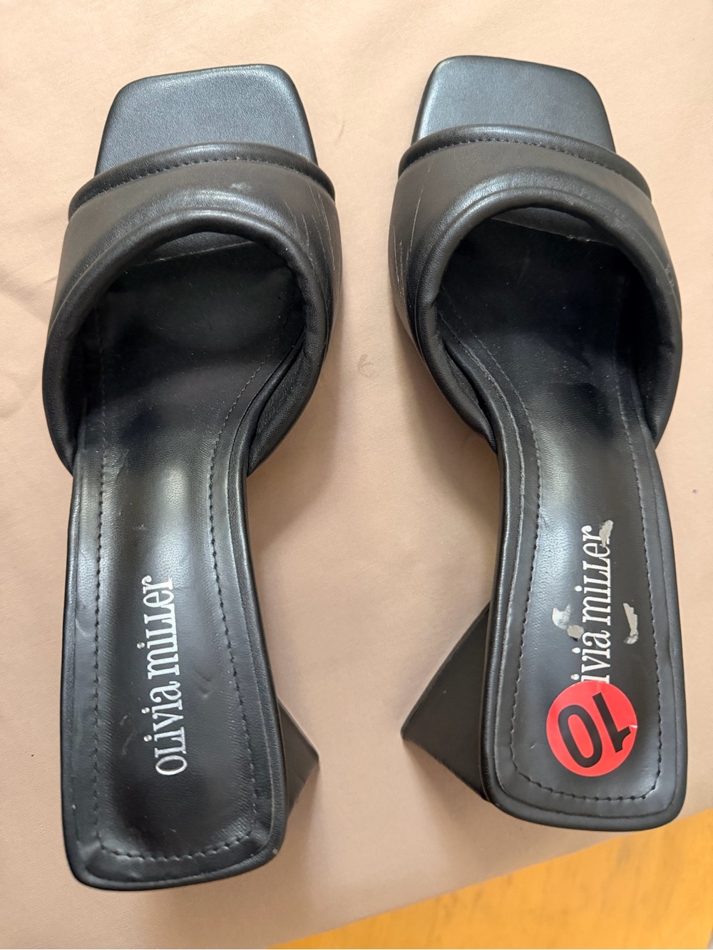 Olivia Miller Black Padded Square-Toe Slide Heels